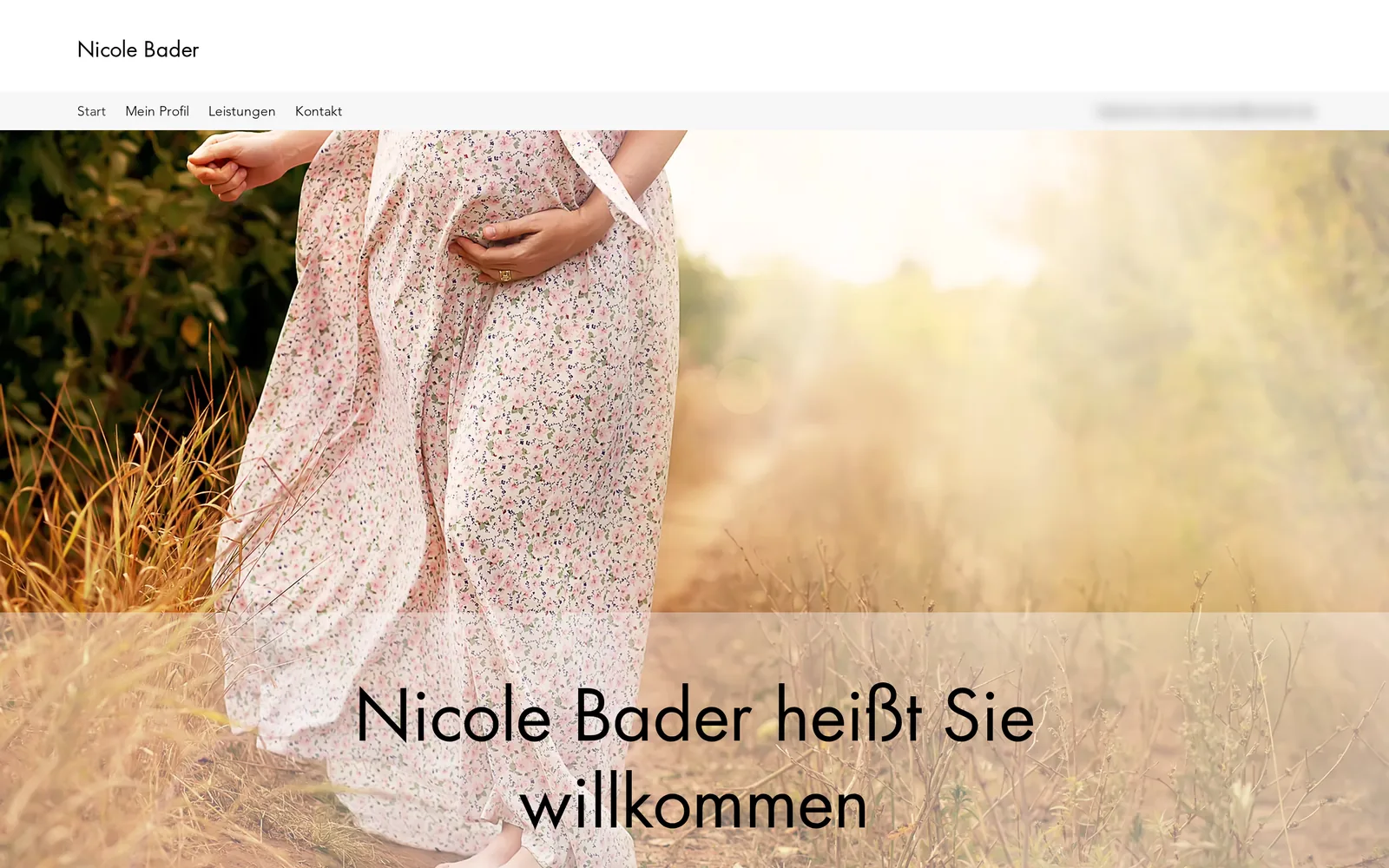 Before: old Wix home page of Nicole Bader on desktop, with a hero image and a menu bar